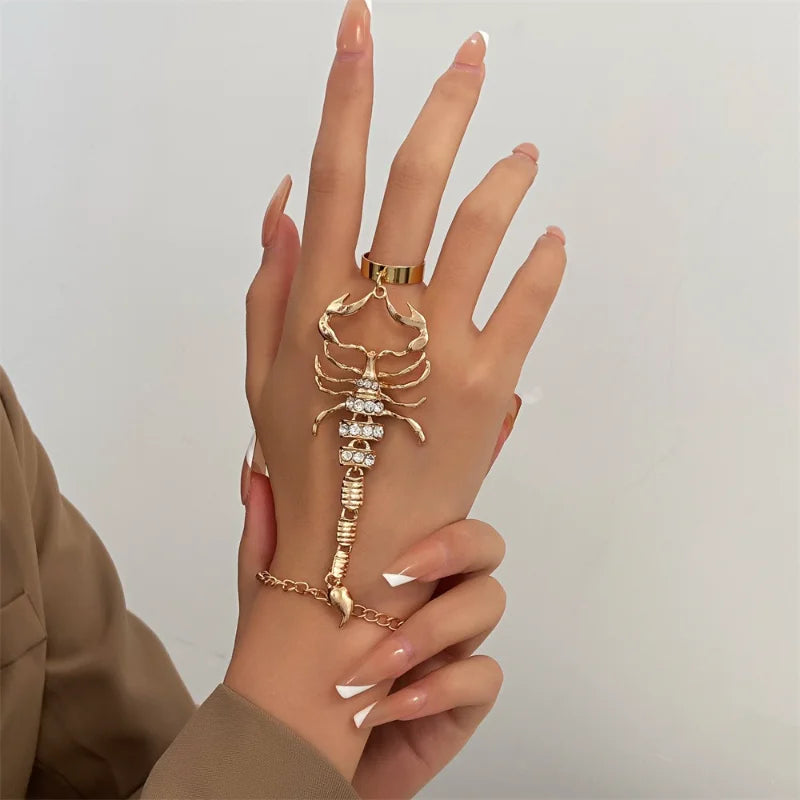 Punk Grunge Gold Color Inlaid Zircon Scorpion Bracelet for Women Exaggerate Animal Connect Fingers Bracelet Party Jewelry - Image 1
