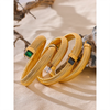 White Green Black Cubic Zirconia Stainless Steel Elastic Metal Statement Bracelet Bangle Golden Jewelry - Image 4
