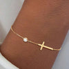 Stainless Steel Gold Color Cross Chain Bracelet for Women Shiny CZ Zircon Charm Hand Bracelet Wedding Jewelry Gift - Image 2