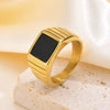 Retro Black Stone Signet Ring for Women, Gold Color Stainless Steel Statement Ring, Polished Square Jewelry Gift - Image 7