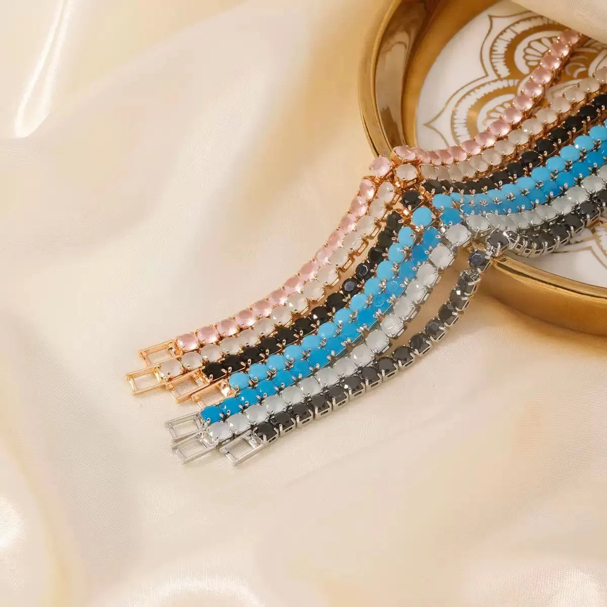 (19 cm 17 cm x 4 mm) Gold Plated Multiple Colors Powder Zirconia Bracelet For Women Jewelry - Image 1