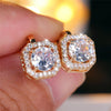 Crystal Round Stone Clip Earrings For Women Rose Gold Silver Color White Green Blue Zircon Jewelry Simple Gifts - Image 6