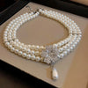 Flower Party Necklaces Women French Imitation Pearl Multi-layer Necklaces Bracelet Earrings Rhinestone Jewelry Sets K - Image 7