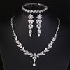 Brilliant Zirconia Leaf Necklace Earrings Rings Bracelets Set for Women CZ Drop Bridal Wedding Jewelry Sets - Image 25