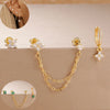 3PCS Gold Plated Zircon Flower Hoop Earrings Set Stainless Steel Double Stud Chain Huggie Piercing Women's Jewelry - Image 1