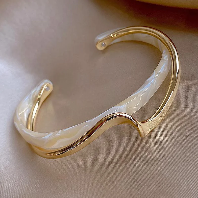White Acrylic Bracelets Board Bend Metal Bangles Women Hand Bracelets Geometric C shaped Opening Bracelets Jewelry Gifts K - Image 1