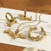 Stainless Steel Cute Puppy Pendant Necklace for Women Gold Plated Hoop Earrings Open Ring Jewelry Set - Image 3