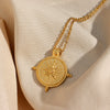 Frosted Surface Acient Sun Compass Pendant Necklace For Woman Ladies Stee Pvd Plated Coin Necklace Gold Jewelry - Image 1