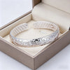Silver Bangle Bracelet for Women Vintage Carved Flower Open Bangles Pattern Inner Engraved Jewelry Gifts - Image 1