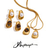 Tiger Stone Imitation Pearls Geometric Pendant Necklace Earrings Set for Women Jewelry - Image 1