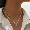 Sparkling Silver Gypsophila Necklace Bracelet Set For Women Zircon Cross Pendant Three Piece Jewelry Set - Image 2