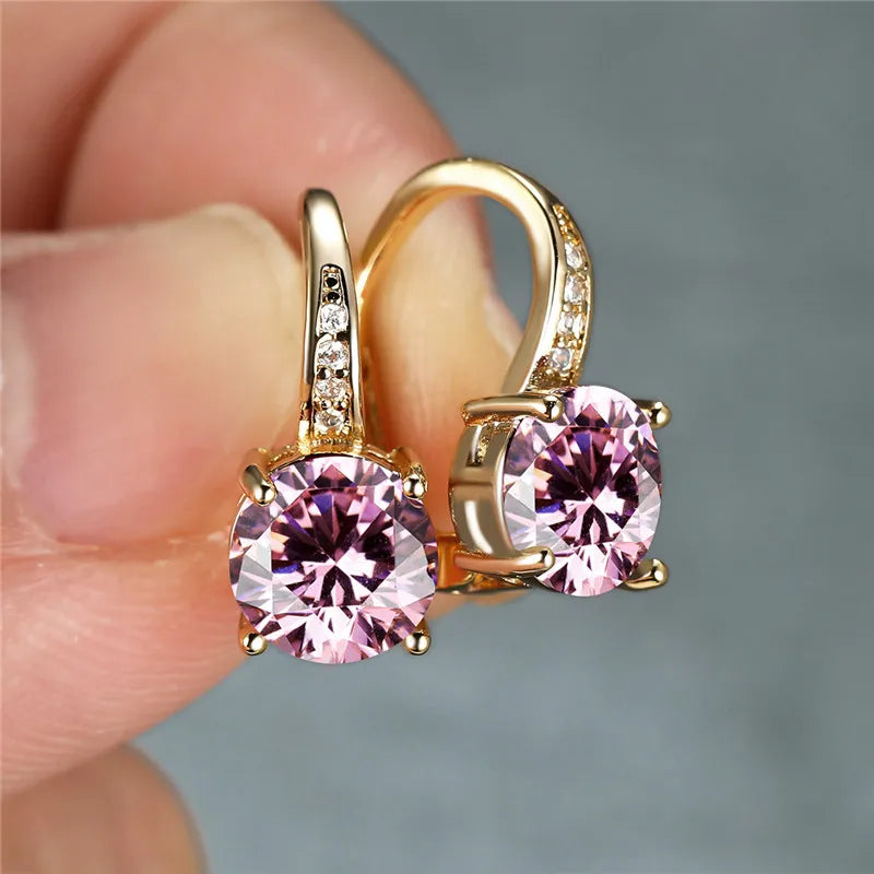 Dainty Gold Color Wedding Earrings Classic Round Zircon Hoop Earrings Mystic Rainbow Crystal Stone Earrings For Women Party Gift - Image 1