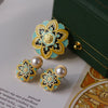 Vintage Baroque Embossed Enamel Flower Brooches Stud Earring Set Pearl Brooch Women Clothing Party Accessories Gift - Image 1