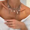 Layered Imitation Pearl Necklace with Metal Tassel Details - Image 3