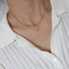Stainless Steel Single Zircon Pendant Double Layer Chain Textured Necklace Jewelry - Image 2