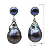 Silver 13-14mm Freshwater Baroque Pearl Earrings Temperament Black Pearl Jewelry Gifts For Men Women - Image 6