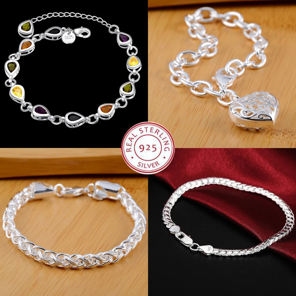 charm Silver Bracelet for man woman Twisted rope chain jewelry Wedding party Christmas gift - Image 1