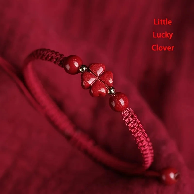 Braided Lucky Red Cord Bracelet Four-Leaf Clover Peace Happiness Charm - Image 1