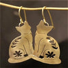 Vintage Hand Craved Hollowed Cat Shaped Dangle Earrings for Women's Golden Plated Festival Jewelry Accessories - Image 1
