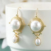 Court Style Elegant Inlaid Imitation Pearl Golden Dangle Earrings for Women Temperament Wedding Anniversary Jewelry Gifts - Image 2