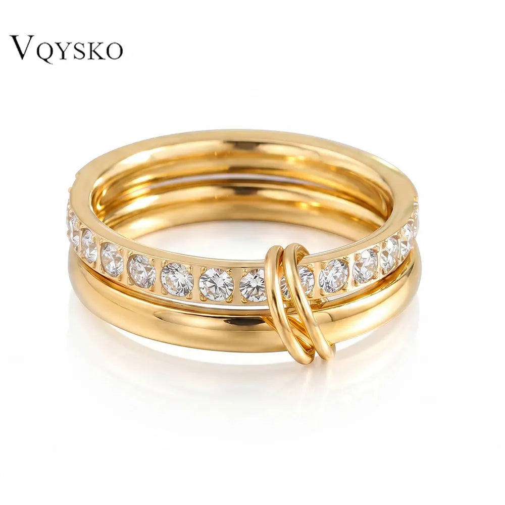 5MM Single Ring Diamond Set Double Ring for Women Stainless Steel Jewelry Travel Wedding Gifts - Image 1