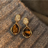 Brown Resin Tiger Eye Stone Dangle Earrings for Women Silver Needle Earring Personality Melard Color Jewelry - Image 2