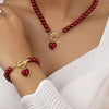 2 Pcs Immitation Pearl Necklace Bracelet Jewelry Set Elegant Pearl Color Pendant Color Beads Collar For Girl - Image 1