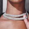 Silver Color 14mm Prong Miami Cuban Link Chain Necklace For Women Iced Out 2 Row Rhinestones Square Cuban Link Choker Jewelry - Image 2
