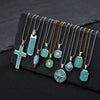Turquoise Pendant Necklace for Men, Stainless Steel Box Chain Geometric Square Compass Stone Vintage Jewelry Gift - Image 1