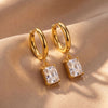 Small Rectangle Zircon Stone Charm Huggie Hoop Earrings Women Minimalist Stainless Steel Gold Color Earring Christmas Jewelry - Image 3
