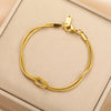 Stainless Steel Double Snake Chain Love Knot Bracelet with Adjustable Length - Image 1