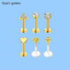 Six-Piece Stainless Steel Labret Piercing Stud Set with 1.2 x 8 mm Bar - Image 8