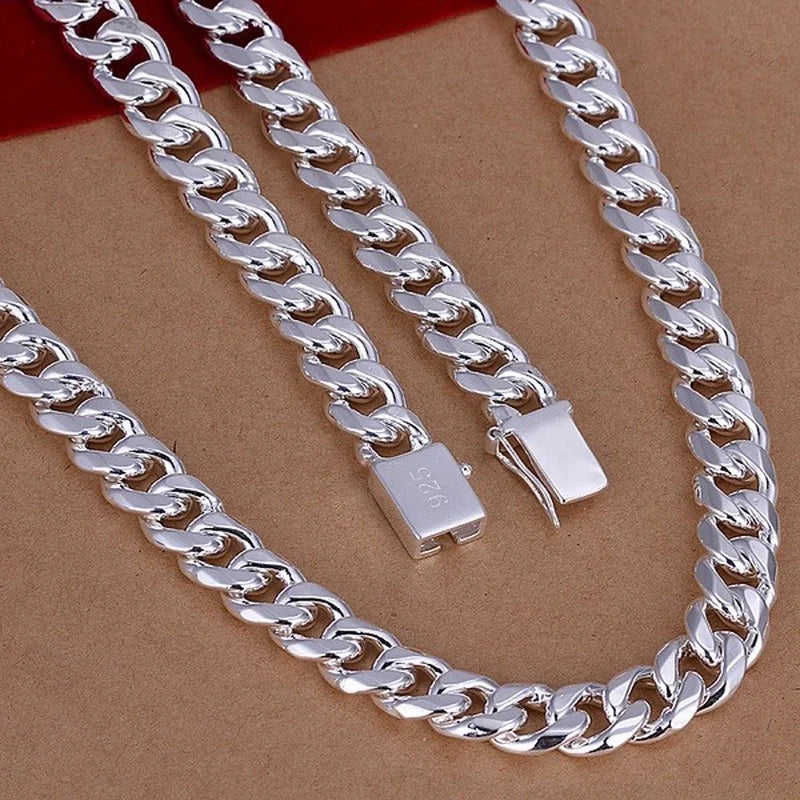 10 mm Curb Chain Necklace in Silver Tone with 20 to 24 Inch Options - Image 1