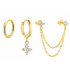 3PCS Four Zircon Flower Hoop Earring Set For Women Stainless Steel Double Stud Chain Tassel Huggie Piercing Jewelry - Image 5