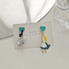 Carton Fairy Tale Princess Alice Asymmetry Earrings Imitation Pearl Blue Heart Dangle Earrings Cute Girls Enamel Earrings - Image 5
