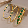 Vintage Green Zircon Block Bamboo Knot Stainless Steel Bangle for Women Golden Spring Bracelet Lady Jewelry Gift - Image 5
