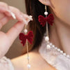 Elegant Shiny Rhinestone Dangle Earrings Tassel Pearl Korean Style Earrings Bow Red Rose Bow Stud Earrings Wedding Accessories - Image 19