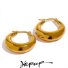 Statement Stainless Steel Geometric Hoop Earrings Jewelry for Women Metal Texture Earrings Golden Accessories - Image 1