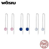 Silver Pink Blue Clear CZ Long Tassel Link Earrings Drop Dangle Ear Stud Earring for Women Wedding Party Gift - Image 1