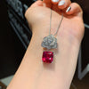 Square Ruby Gemstone Camellia Flower Necklace Earrings Pendant Jewelry for Women Wedding Anniversary - Image 2