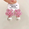 Pink Crystal Snowflake Stud Earrings for Women Imitation Pearl Design Sweet Romantic Earrings Jewelry Accessories - Image 7