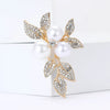 Rhinestone Flower Brooch Pin with Pearl and Leaf Designs - Image 26
