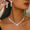 Ultra-Shimmer Diamond V-shaped Collar Chain Fashionally Versatile Eco-friendly Bridal Necklace Earrings Set - Image 1