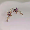 Purple Zircon Flower Stud Earrings for Women Elegant Crystal Leaf Tassel Dangle Earrings Jewelry Gifts - Image 5