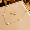 316L Stainless Steel Pearl Butterfly Flower Golden Necklace Earrings For Womens Party Gift Jewelry Set - Image 20