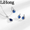 Women's Silver Set Jewelry Inlaid Simulated Sapphire Elegant Simple Necklace Earrings Ring Set Party Jewelry - Image 1