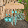 Boho Vintage Bronze Earrings Set Geometric Statement Dangle Earrings with Turquoise Wipe Green Workmanship Daily Wear Versatile - Image 4