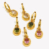 Colorful Zircon Stone Hoop Earring Hammered Pattern Oval Earrings Stainless Steel Gold Plated For Women's Gift - Image 3