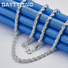 Charm silver Accessories Men 4MM 40-60cm 2PCS Rope Chain Necklace Bracelet Women Wedding Gift Jewelry - Image 6