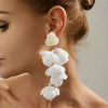 Elegant White Flower Long Tassel Drop Earrings Imitation Pearl Piercing Earrings Banquet Wedding Jewelry - Image 1